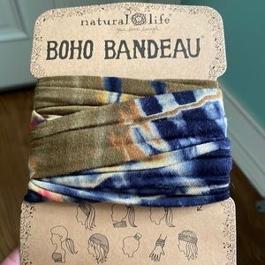 NWT Natural Life Boho Bandeau Natural Colors Blue Green Tie Dye Headband Scarf